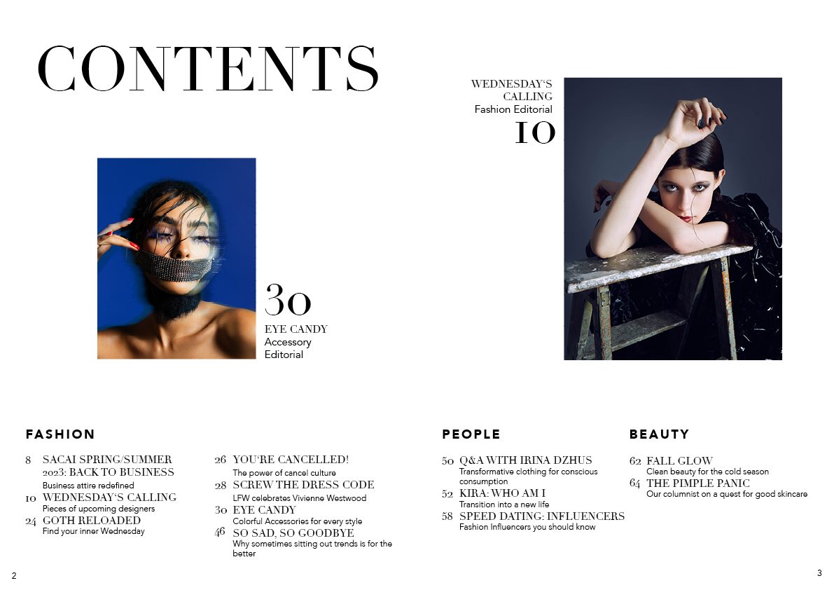 Alternate magazine contents page layout