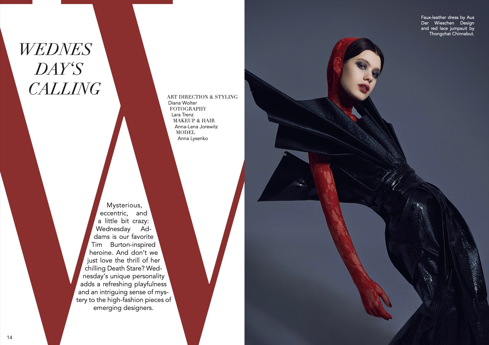 Magazine spread with the Wednesday's Calling editorial text