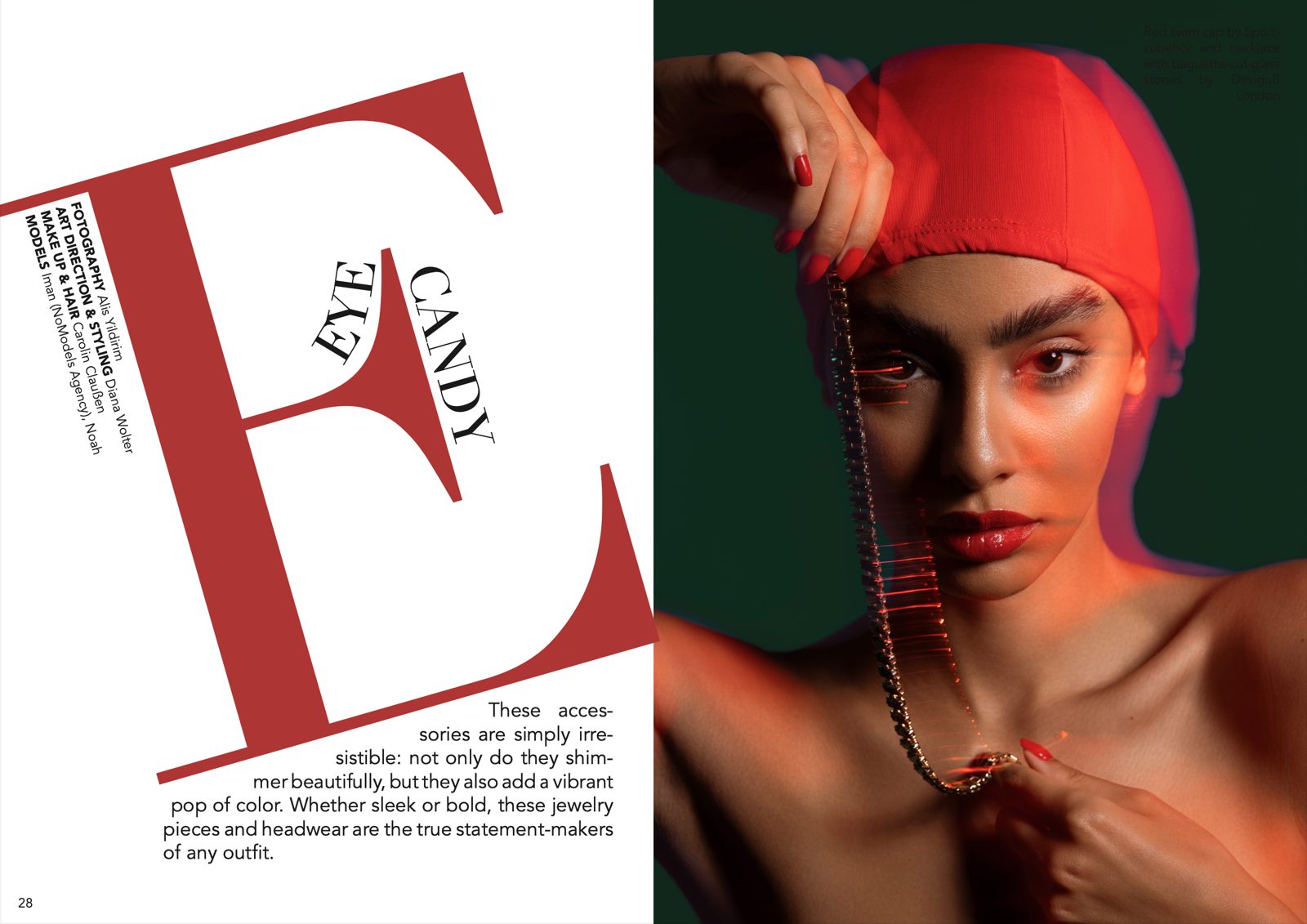 Magazine spread with the Eye Candy accessory editorial text
